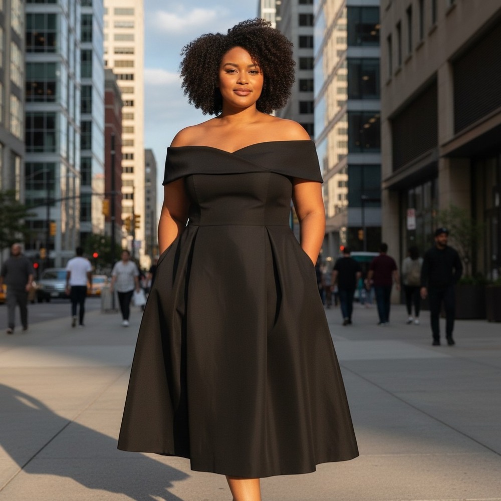 Source Unknown Black Off-Shoulder Midi Dress